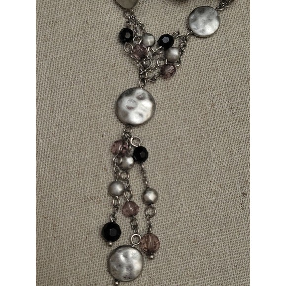 Lavender Charm Crystal Necklace Hammered Look Silver Tone Beads Lia Sophia - Picture 3 of 8